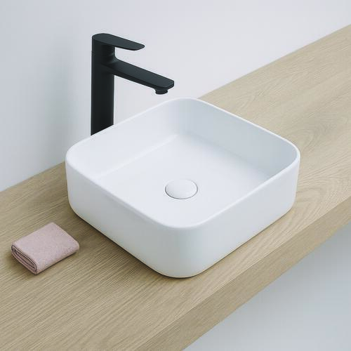 Vasque rectangle à poser LYS en céramique 37 x 37 x 11 cm - blanc brillant